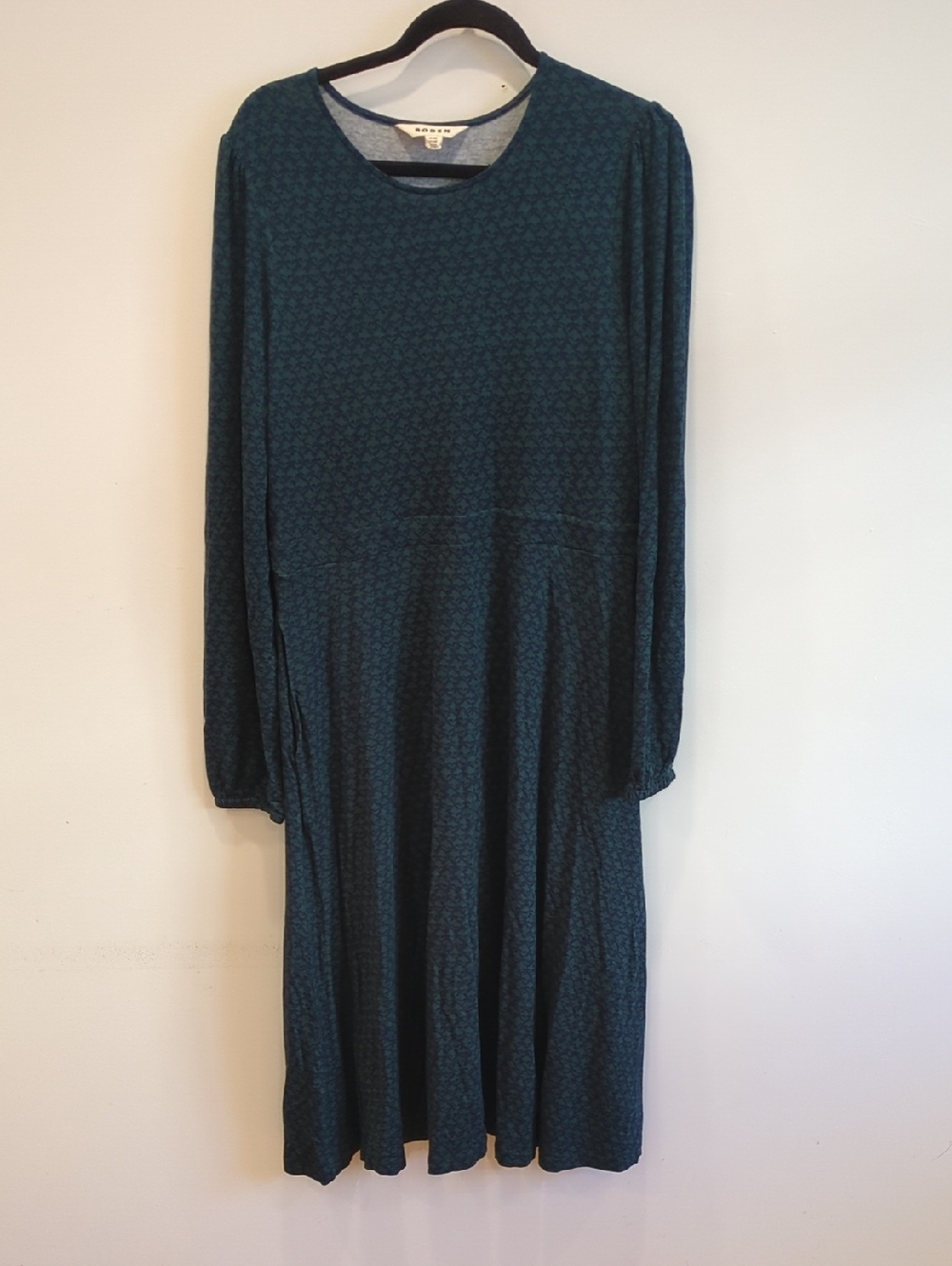 Boden Navy and Teal Long-Sleeve Midi Jersey Dress US Size 12 Classic Preppy Boho - Picture 2 of 8